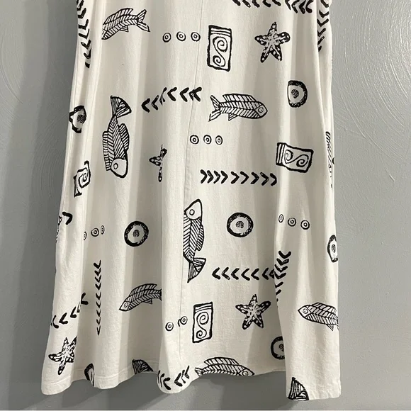 Vintage BaBa 100% Cotton Fish Starfish Novelty Print Sleeveless Midi Dress XL - Picture 6 of 8